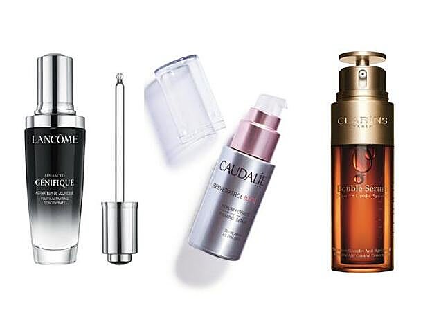 1. Lancôme Advanced Génifique Microbioma (83 €). 2. Caudalie Reveratrol Lift Sérum Firmeza (50,40 €). 3. Clarins Double Serum Hydric + Lipidic System (89 €).