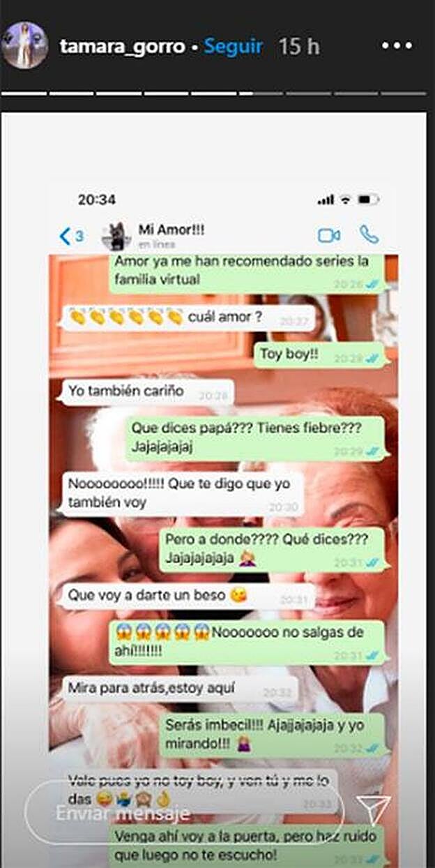 Tamara Gorro muestra la simpática conversación de confinamiento con su marido.