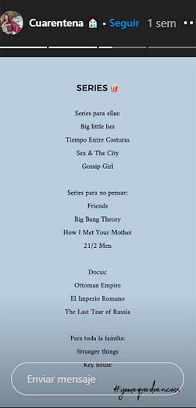 Estas son las series que recomienda Tamara para el tiempo de confinamiento.