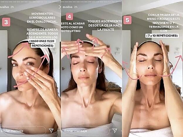 La modelo se centra en el óvalo facial, en el arco mandibular y en la frente. Pero hay más ejercicios.