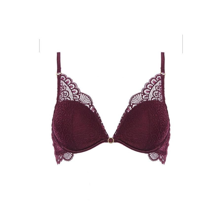 Sujetador color vino oscuro con relleno y aro de Primark, (10 euros).