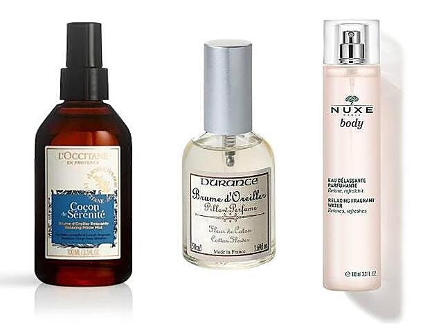 1. Cocon Sérénité de L'Occitane. 2. Brume d'Oreiller de Durance. 3. Agua relajante perfumada de Nuxe Body.