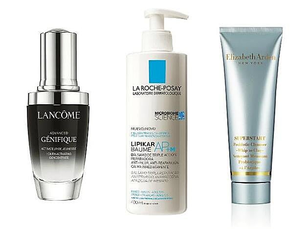 1. LANCÔME: Advanced Génifique Microbioma (83 €). 2. LA ROCHE-POSAY: Lipikar Baume AP+M (24,90 €). 3. ELIZABETH ARDEN: Superstart Probiotic Cleanser Whip to Clay (30 €).