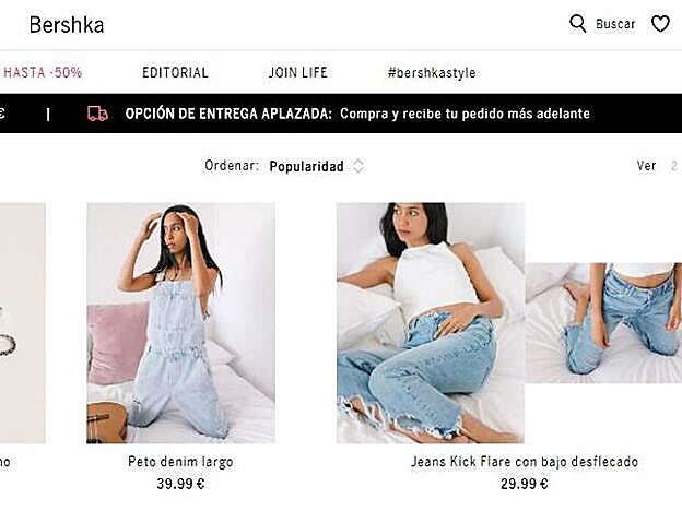 en la web de Bershka indican la posibilidad de escoger la opción de entrega aplazada: Compra y recibe más adelante.