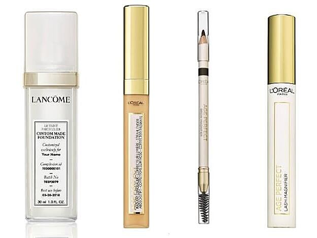 LANCÔME Le Teint Particulier (84 €) maquillaje personalizado. L'ORÈAL PARIS Radiant Concealer (13,95 €), Brow Magnifier (10,95 €) y Lash Magnifier (11,95 €).