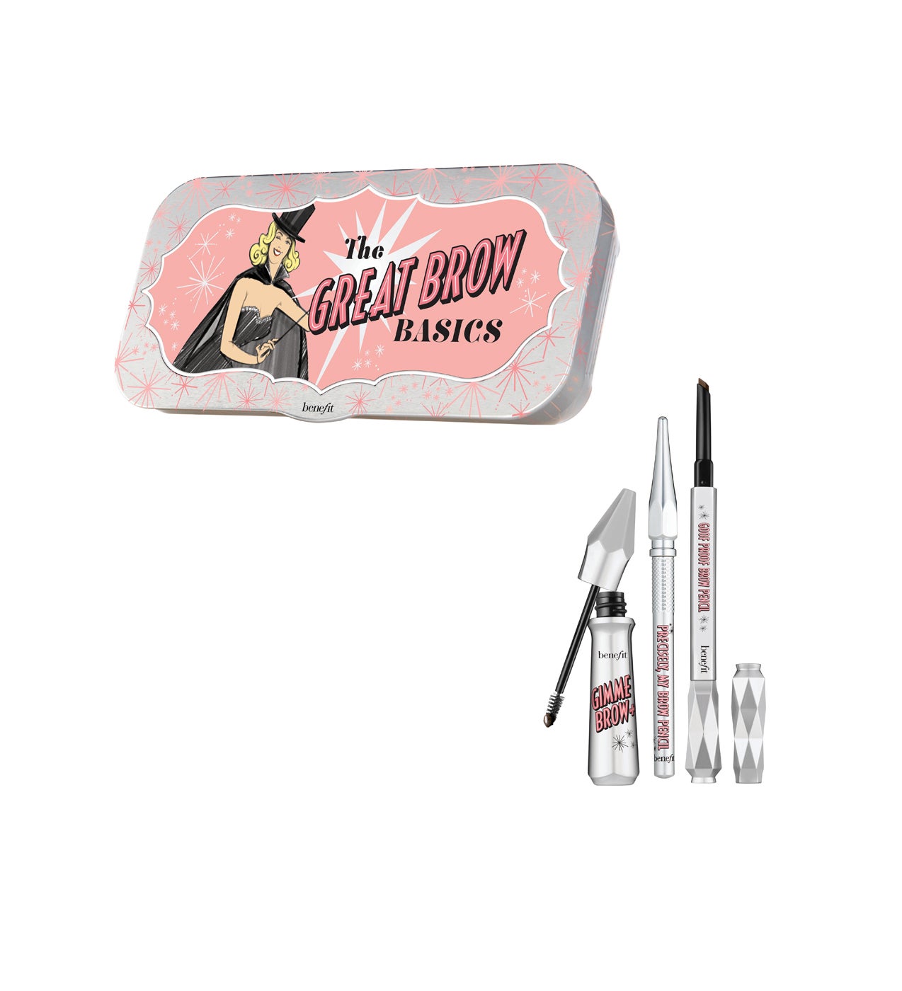 Está compuesto por el gel de cejas Gimme Brow+ en tamaño full size, el lápiz para rellenar Goof Proof Brow Pencil, full size también, y el lápiz preciso para definir Precisely My Brow Pencil, en tamaño mini; tres de los productos imprescindibles de la marca para maquillarse las cejas.  The Great Brow Basics de Benefit  (37,55 €).