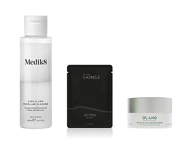 Eyes & Lips Micellar Cleanse de Medik8 (19 €). Parches Eye Contour De Factor Skin 53 (89 €/ 5 Sobres). Intensive Eye Contour Cream and Lifting Eye Gel de Oland (50 €).