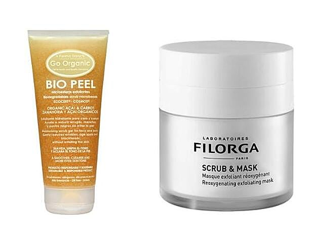 1. +FARMA DORSCH. Go Organic Bio Peel Cara Cuerpo (25 €). 2. FILORGA Scrub & Mask Mascarilla Exfoliante Efervescente (46,90 €).