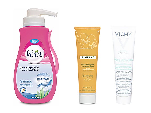 Crema Depilatoria Silk & Fresh Piel Sensible de Veet (10,35 €). Crema Depilatoria Acción Rápida de Klorane (11,99 €). Crema Depilatoria Dermo-tolerancia de e Vichy (12,35 €).