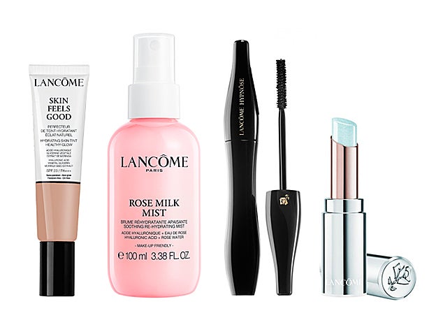 Skin Feels Good (35,50 €), Rose Milk Mist (20 €), Máscara Hypnôse (35 €), Mademoiselle Balm (34 €); todos de Lancôme.