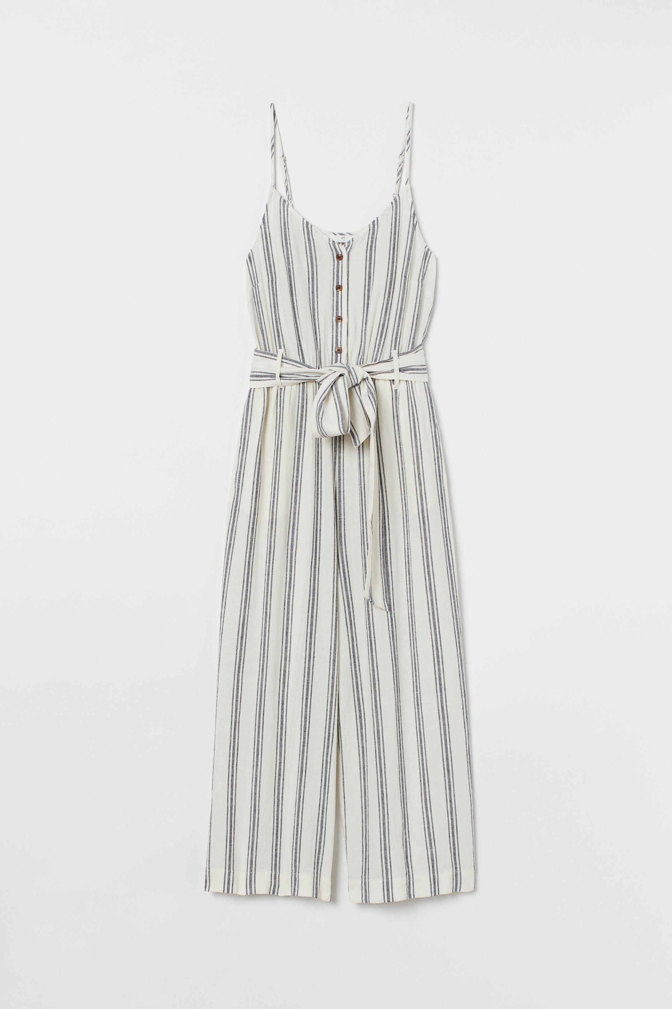 Mono largo de lino con tirantes y estampado de rayas de H&M. (39,99 euros).