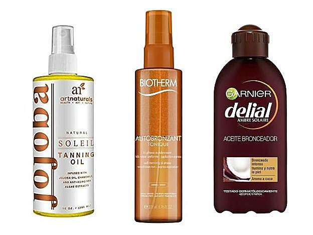 1. Aceite de Art Natural. 2. Self Tanning Spray Oil de Biotherm. 3. Aceite bronceador de Garnier Delial.