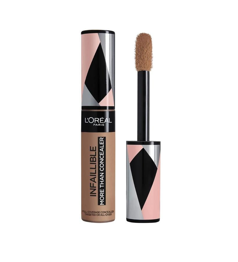 Su textura elástica proporciona una cobertura completa y un acabado natural durante todo el día. Su aplicador de gran tamaño proporciona que el producto se pueda usar tanto a modo de corrector como de fondo de maquillaje de acabado natural.  Infalible More Than Concealer de L’Oréal Paris  (13,30 €).