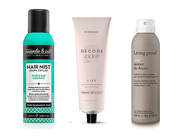 Hair Mist de Nuggela & Sule (14,90 €). Crema de peinado Life de la línea Decode Zero de Montibello (16,40 €). Spray Instant De-Frizzer de la línea No Frizz de Living Proof (29 €).