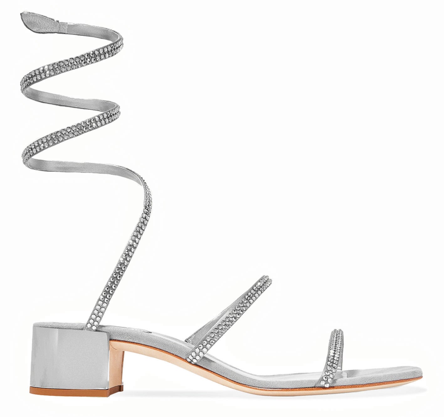 Sandalias de piel con strass, de René Caovilla (795 €).