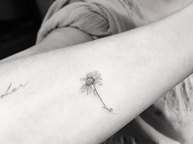 Otra flor, pero mucho más delicada: la margarta algo ajada de Dakota Johnson.