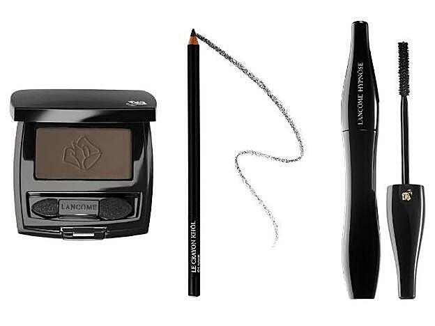 1. Sombra de ojos Ombre Hypnôse en el tono Très Chocolat. 2. Lápiz de ojos Khôl. 3. Máscara de pestañas Hypnôse. Todo de Lancôme. En Sephora.