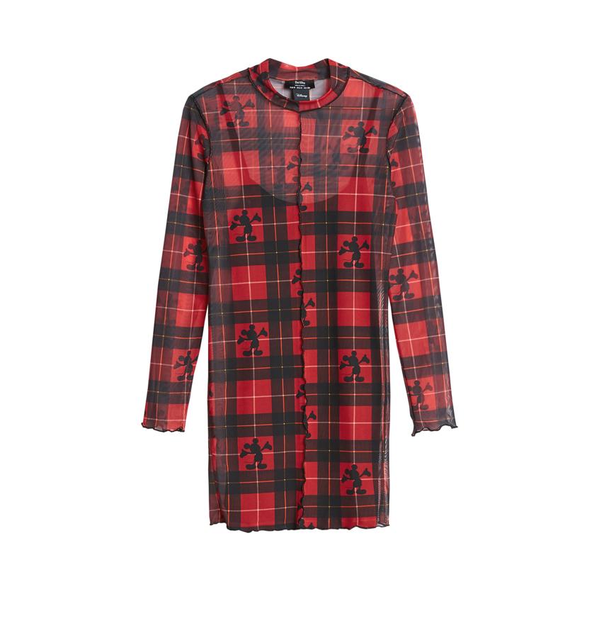 Vestido semitransparente de corte recto y estampado tartán.