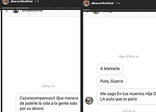 Estos son algunos de los mensajes que recibió Alba hace poco menos de dos años.