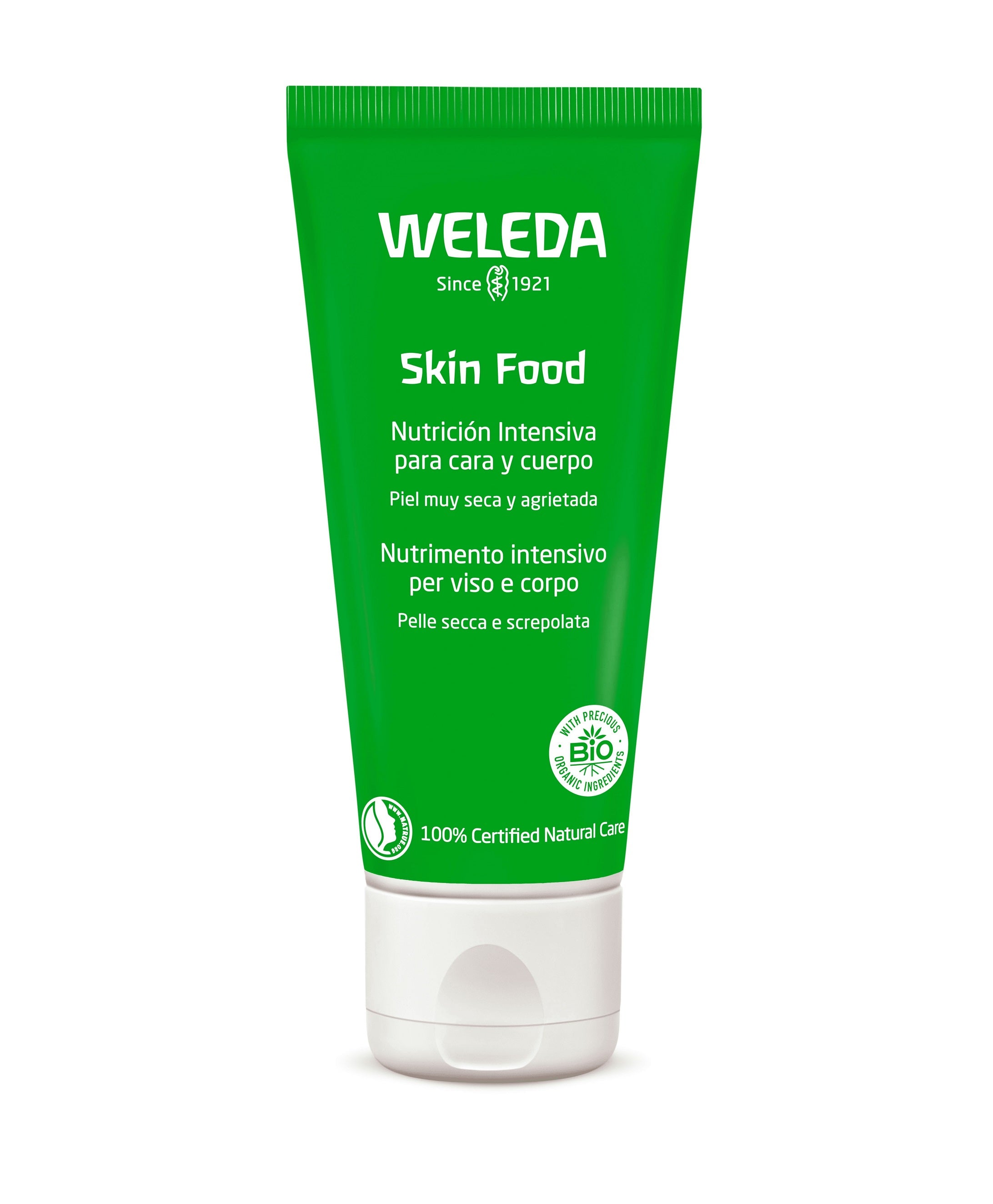 Pasamos a un best seller de ventas que las famosas adoran para crear un efecto relleno sobre el cutis después de tanto maquillaje. La crema hidratante Weleda Skin Food aporta una nutrición intesiva a las pieles secas y agrietadas. También es apta para el cuerpo.  Antes: 13,50 euros. Ahora: 7,29 euros .