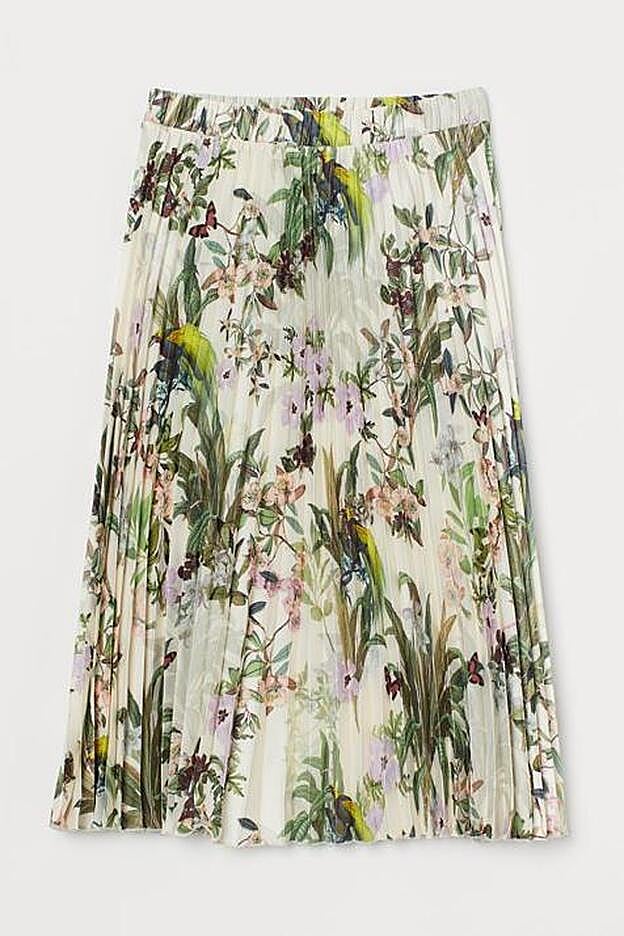 Falda midi y plisada con un fantástico estampado de flores de H&M.