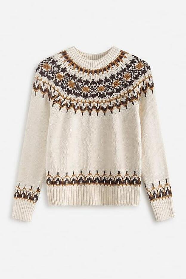 Jersey tricot jacquard beige (29,99 euros).