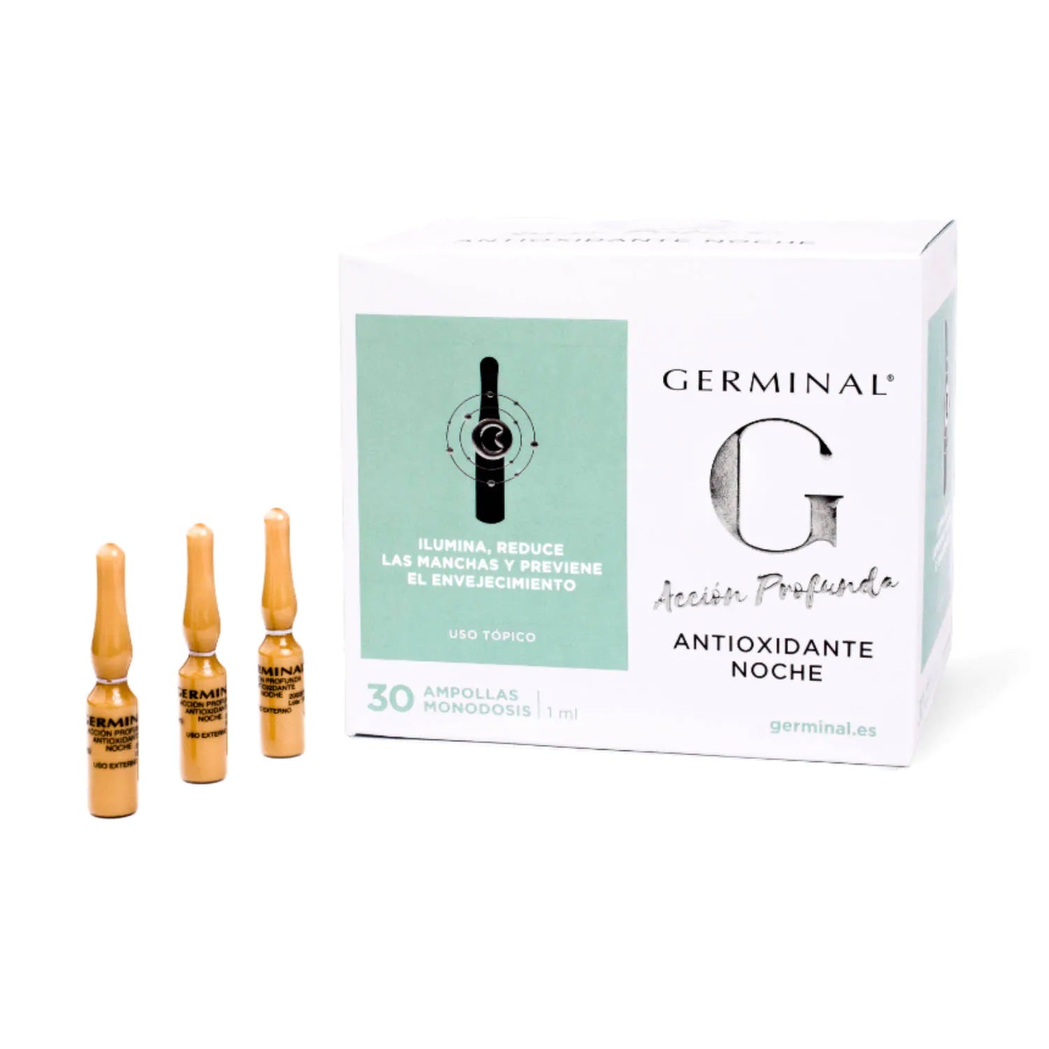 Acción Profunda Antioxidante Noche de Germinal, uno de los tratamientos más deseados del momento: las ampollas de noche que reducen manchas y previenen el envejecimiento cutáneo mientras duermes. Además, combaten los radicales libres y dejan una piel lisa y suave. Encuéntralas en las rebajas de Sephora. Antes: 42,99 euros. Ahora: 23 euros.