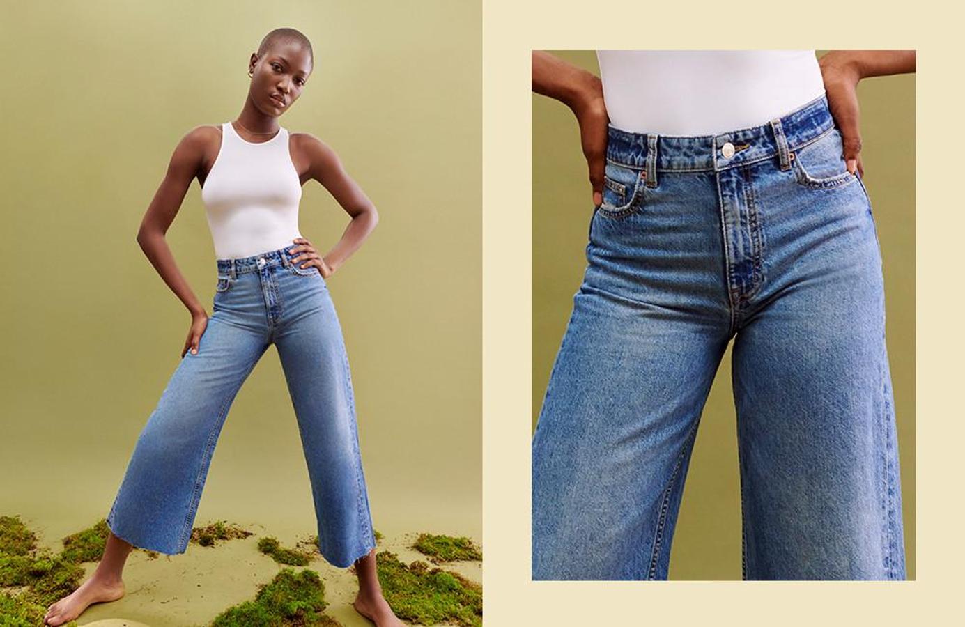 Los cropped wide leg (o vaqueros culotte) sientan de maravilla y son ideales para marcar la cintura y estilizar las piernas, porque disimulan caderas y muslos y hacen parecer más alta. Cuestan 15 euros en Primark.