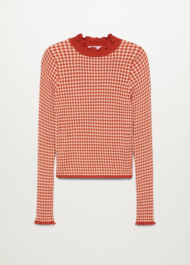 Jersey con estampado de cuadros en naranja y blanco de Mango (29,99 euros)