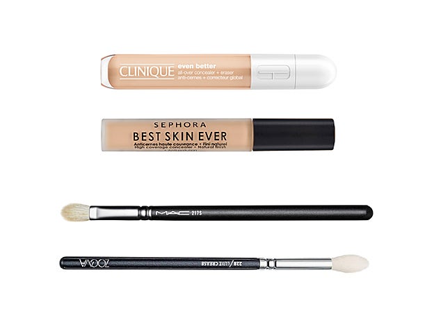 Even Better All-Over Concealer + Eraser de Clinique (30 €). Best Skin Ever Anticernes de Sephora Collection (14,99 €). Pincel para sombras 217S Blending de M·A·C (25 €). Pincel para sombras 228 Luxe Crease de Zoeva (10,99 €).
