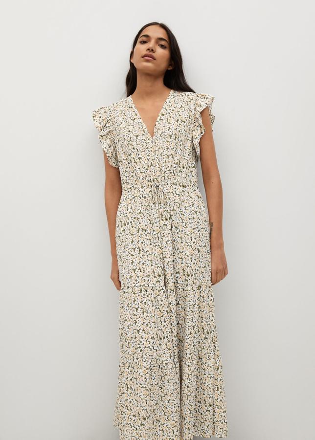 Vestido midi con estampado de flores y cinturón de Mango (39,99 euros)