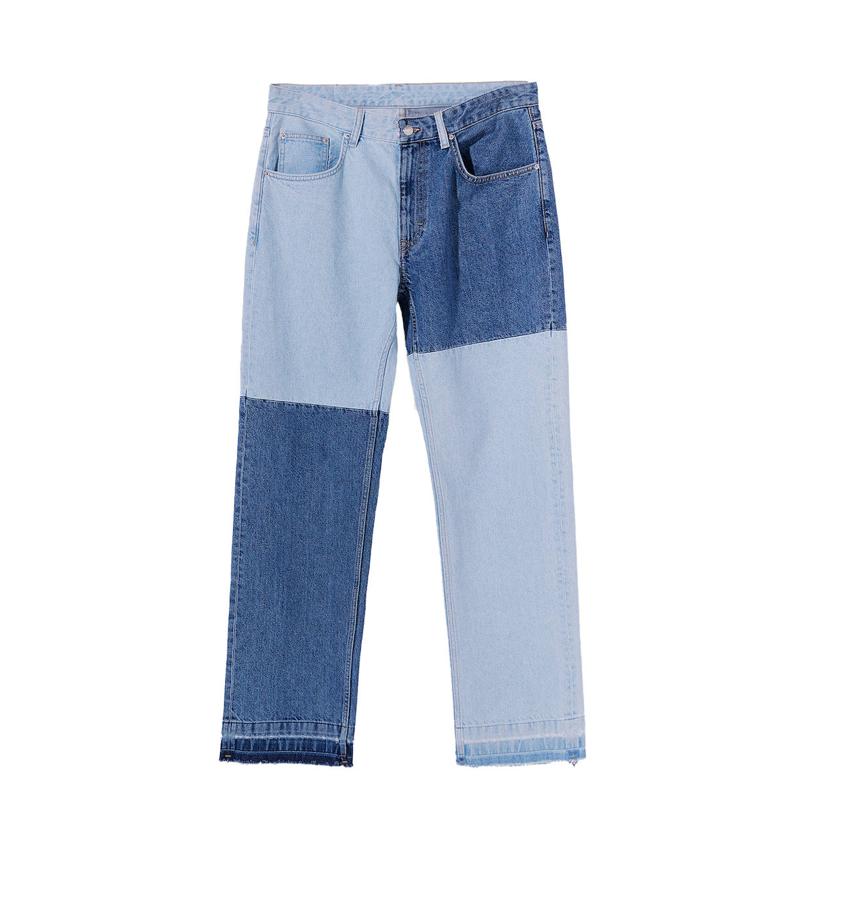 Pantalones vaqueros estrechos de talle alto, de Bershka (35,99 €).