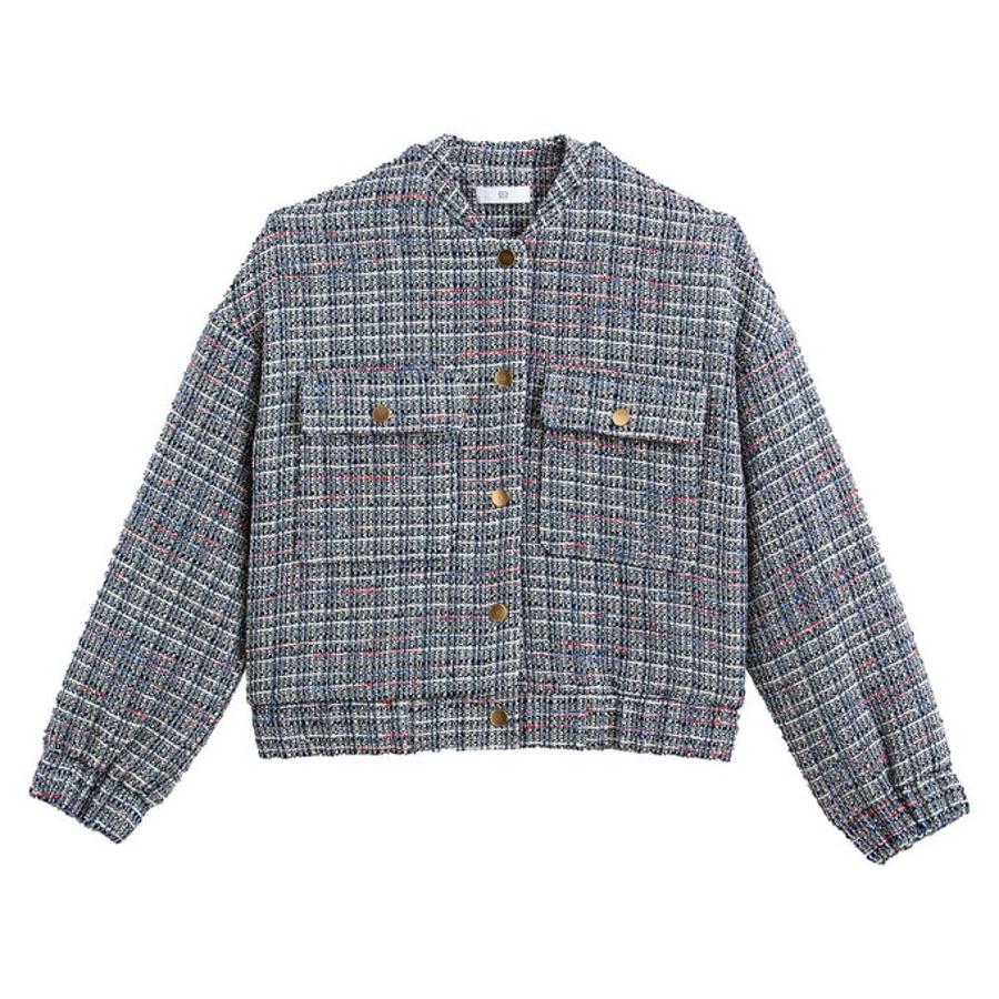 Bómber de tweed de cintura corta, puños elásticos y sin cuello, de La Redoute (45,49 €)