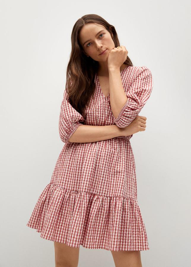 Vestido con volumen en rojo y blanco de Manho (29,99 euros)