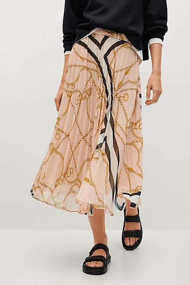 Falda midi con plisado suave y textura vaporosa de Mango.