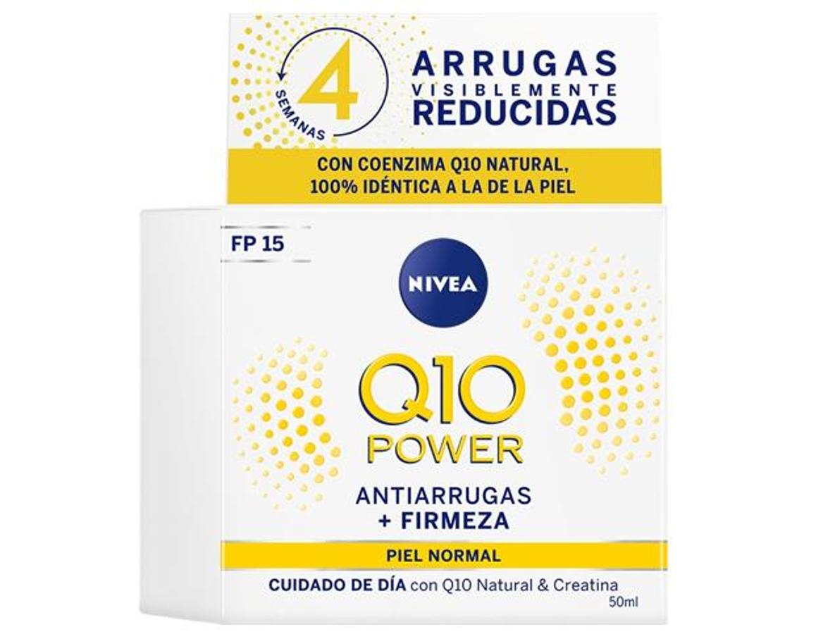 La crema de día Q10 Power de Nivea, que contiene creatina y coenzima Q10 es perfecta para combatir las arrugas y líneas de expresión en tan sólo cuatro semanas (6 euros).