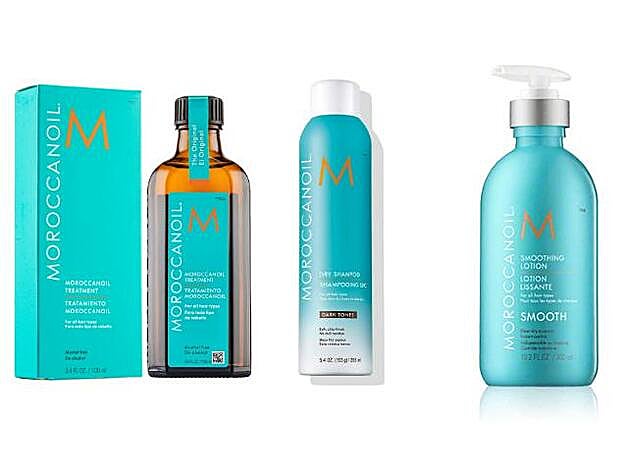 De izquierda a derecha: Moroccanoil Treatment Original, Dry Shampoo y Smoothing Lotion.