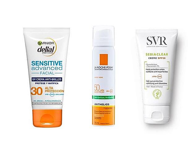 Sensitive Advanced de Garnier, Anthelios Bruma Invisible de La Roche-Posay y Sebiclear SPF50 de SVR.