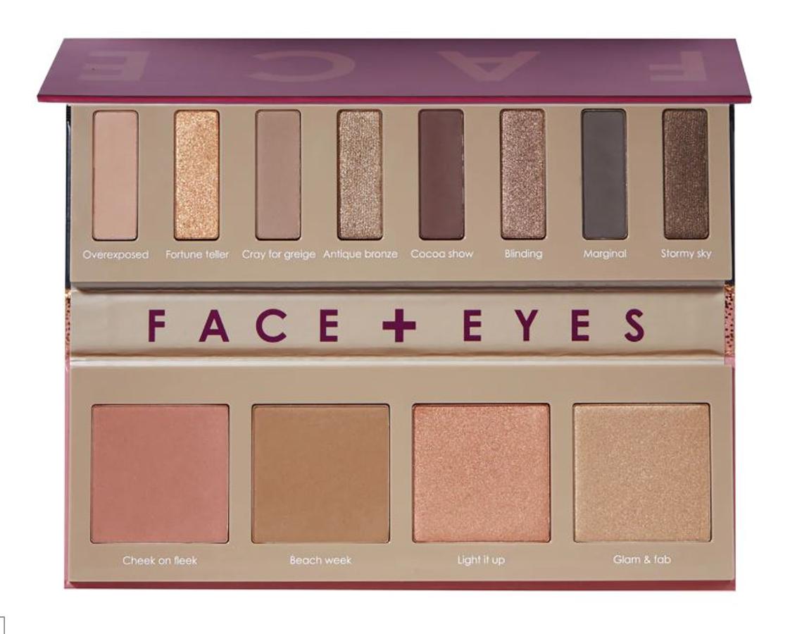 Eyes & Face Palette de Sephora consigue crear looks para todas las ocasiones con su variación de 8 sombras de ojos desnudas y su rutina de tez. Son dos paletas con diferentes tonos para ir a la piel más clara y a la más oscura. Con ella podrás sublimar tu cutis con su rubor, su polvo solar y sus dos iluminadores en colores universales. Cuesta 24,99 euros.