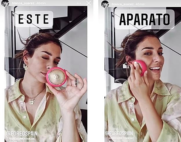 Blanca Suárez usando el UFO 2 de Foreo en su perfil de Instagram.