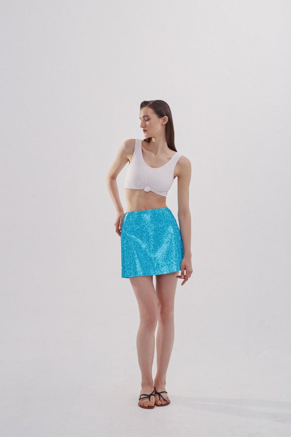 Falda mini Camille en azul aguamarina.