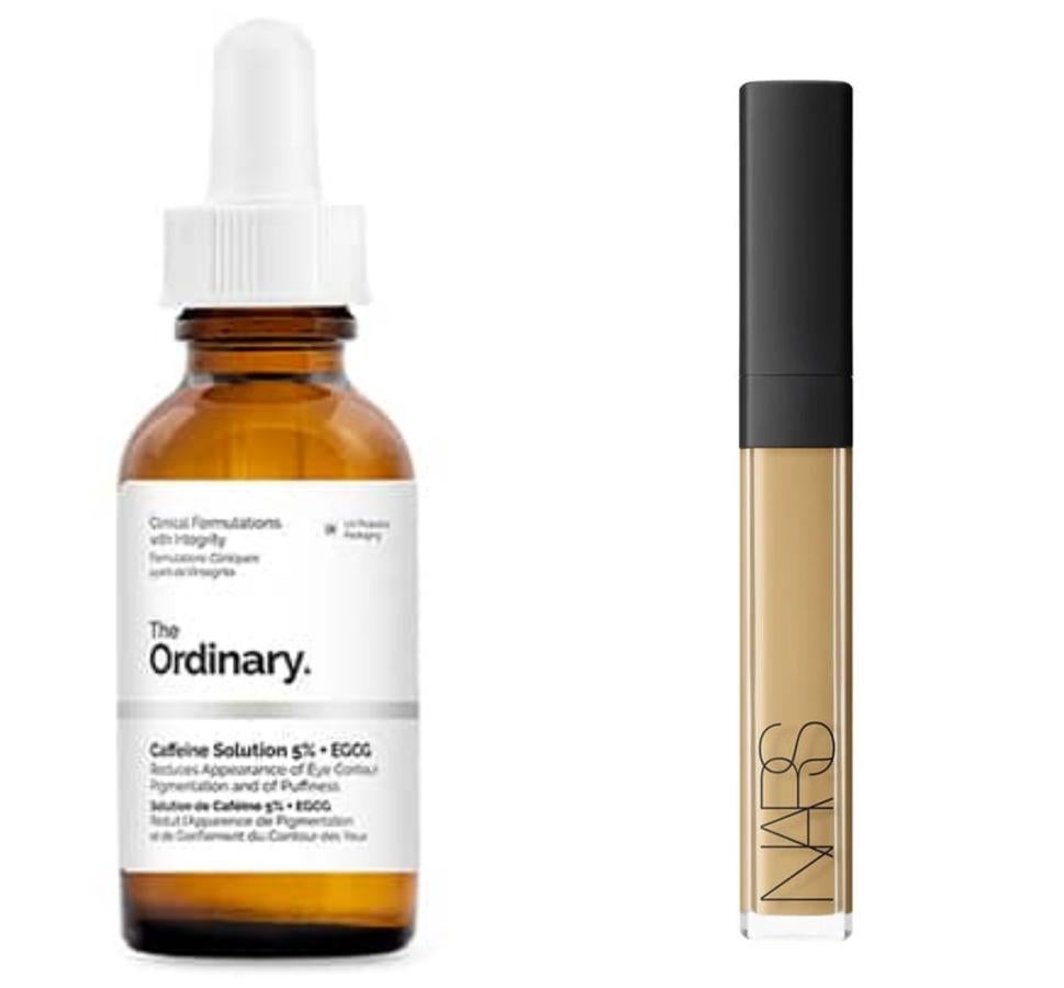 El alcohol o las altas temperaturas suelen provocar este efecto en los ojos, sobre todo en la mañana. Un cosmético con cafeína, propiedades hidratantes y refrescantes es la mejor opción para tratar este problema, junto a un corrector no demasiado espeso y que aporte hidratación, como son Caffeine Solution 5% EGCG de The Ordinary + Radiant Creamy Concealer de Nars.