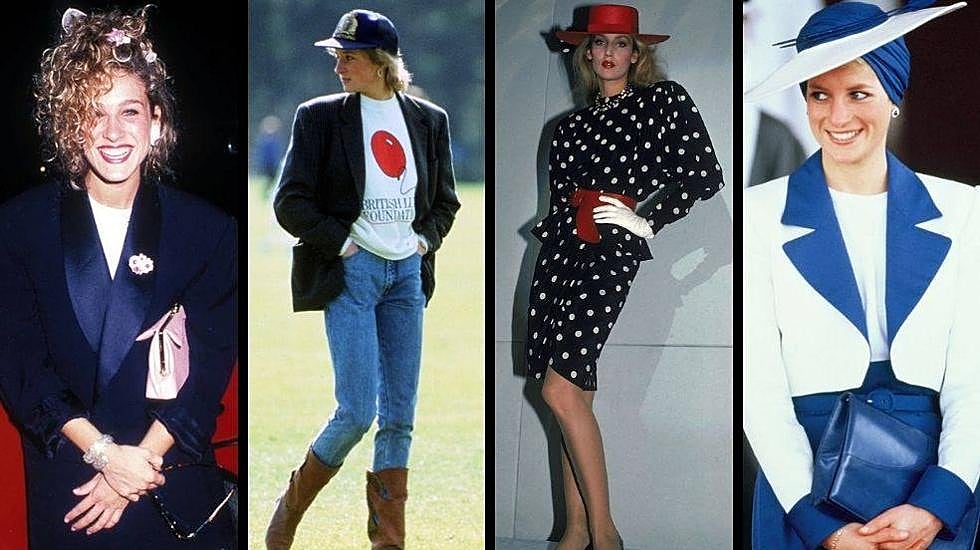 Sarah Jessica Parker, Lady Di y Jerry Hall llevando los estilismos más representativos de los ochenta.