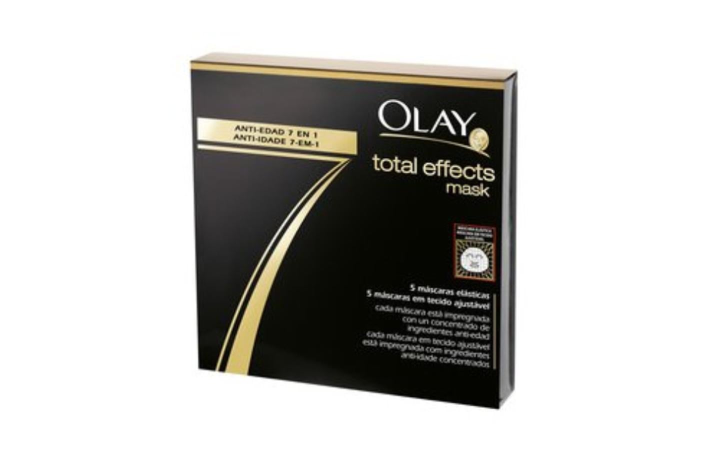Las mascarillas elásticas Total Effects de Olay son un tratamiento de cuidado facial con el que podrás combatir los 7 signos del envejecimiento: Mejora el aspecto apagado de la piel; nutre e hidrata proporcionando un brillo saludable y radiante; exfolia suavemente la piel para alisar su textura; minimiza el aspecto de los poros; unifica el tono de la tez; reduce visiblemente las manchas oscuras, las arrugas y las líneas de expresión; e hidrata la piel para aportarle un aspecto más firme. La puedes encontrar en Perfumerías Ana por 21,60 euros.