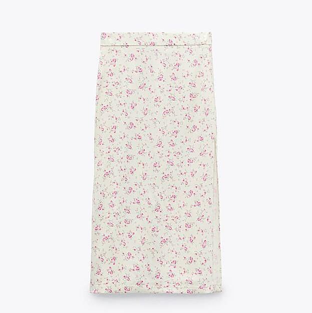 Falda midi satinada con estampado floral