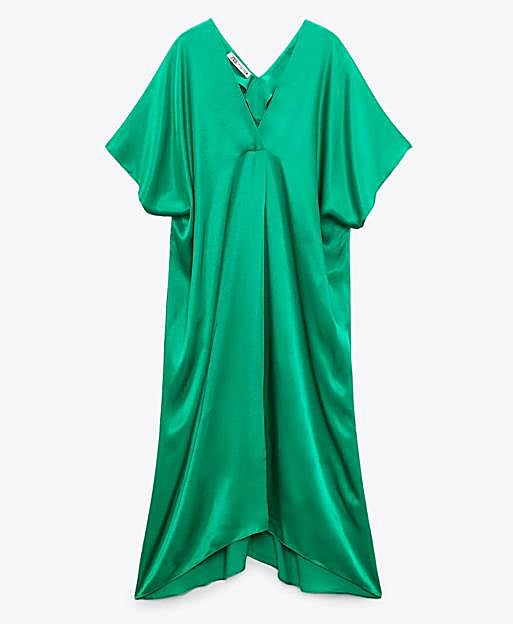 Vestido verde satinado tipo túnica de Zara