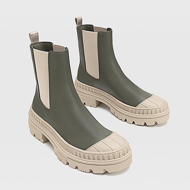 Imagen principal - Botas con suela de color, la tendencia en zapatos cómodos que va a arrasar y que ya está en Mango y en Stradivarius