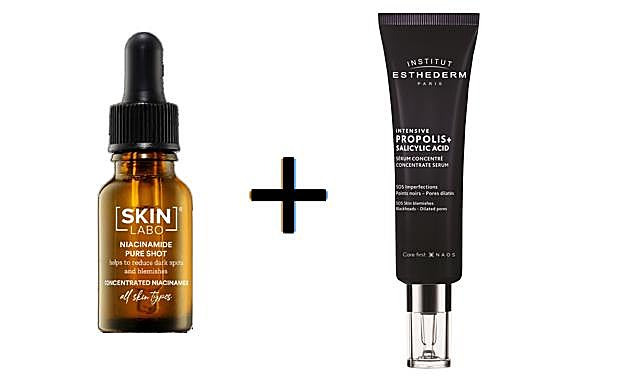 Niacinamide Pure Shot, de SKINLABO (13€). Sérum Concentré Intensive Propolis + Salicylic Acid, de INSTITUT ESTHEDERM (49€).