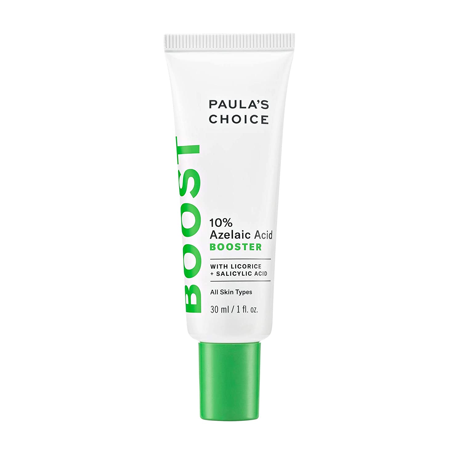 Paula's Choice BOOST 10% Ácido Azelaico. Un suero que también contiene extracto de regaliz y ácido salicílico. Calma, hidrata, elimina impurezas, ayuda a desvanecer manchas marrones y marcas de los brotes anteriores de acné... Utilízalo solo o añade unas gotas a tu crema hidratante. (37 euros).