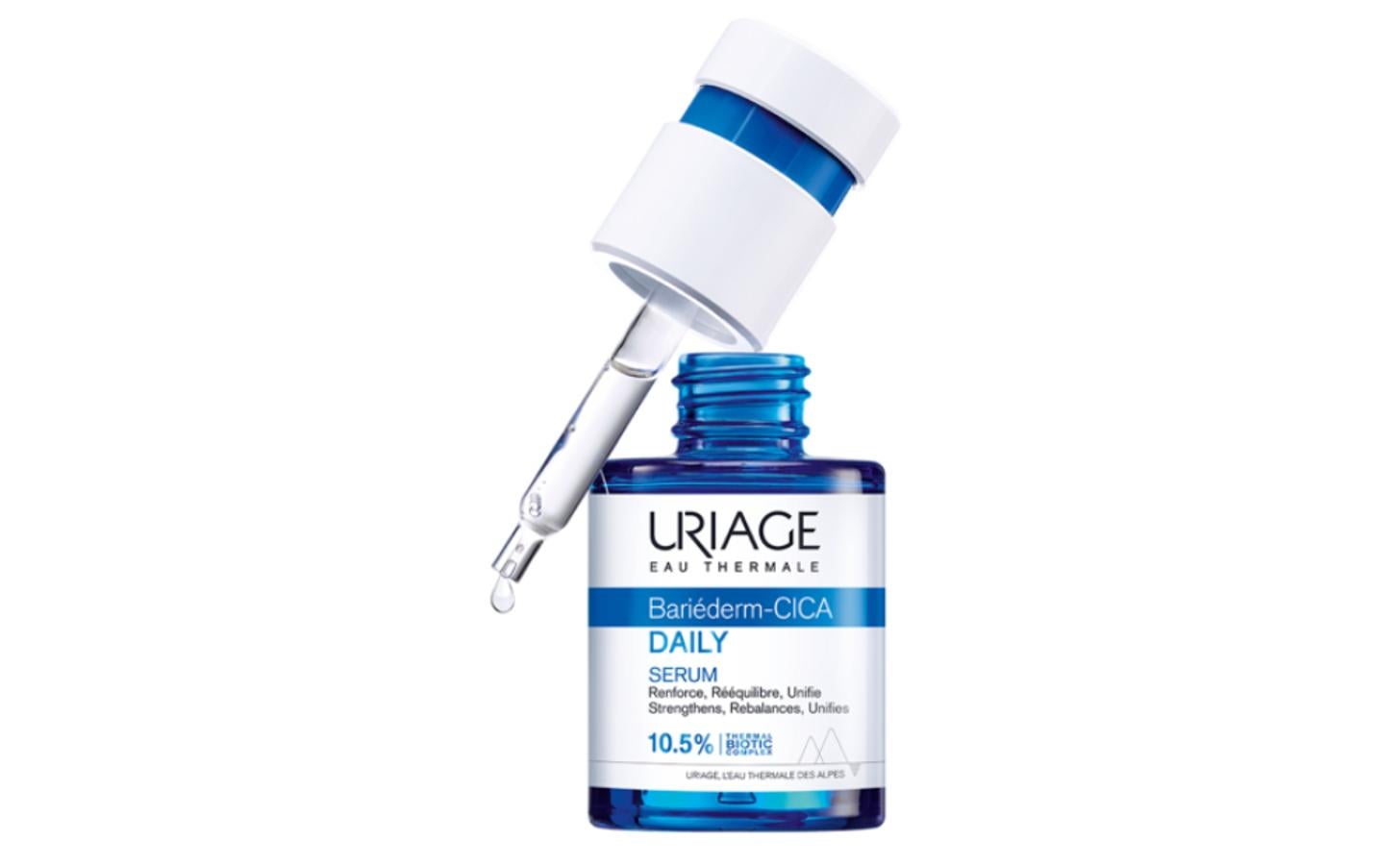 Este Sérum dermatológico de alta tolerancia refuerza, protege y repara a diario las pieles fragilizadas y desvitalizadas. El Agua Termal de Uriage asociada al prebiótico Inulina, ofrece una acción reequilibrante única sobre la barrera cutánea y microbiana. Enriquecido con Centella Asiática reparadora, Ácido Hialurónico (de alto y bajo peso molecular) y Vitamina B5, este Sérum ultraligero, hidrata la piel en profundidad, favorece su regeneración y unifica la tez. Su fórmula, enriquecida con dipéptidos, estimula la reparación de la piel y previene los signos del envejecimiento (35 euros). 